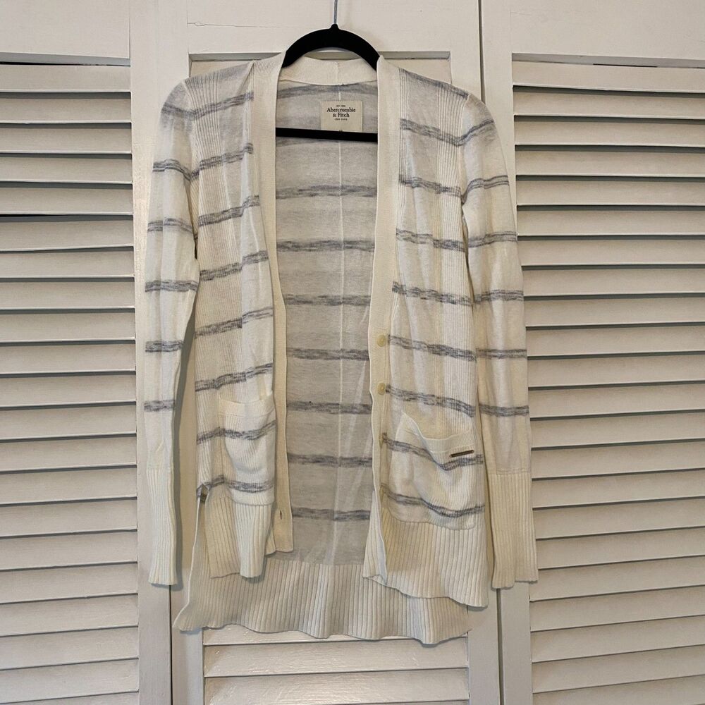 NEW Abercrombie and Fitch size XS Neutral White and Grey Striped Cardigan